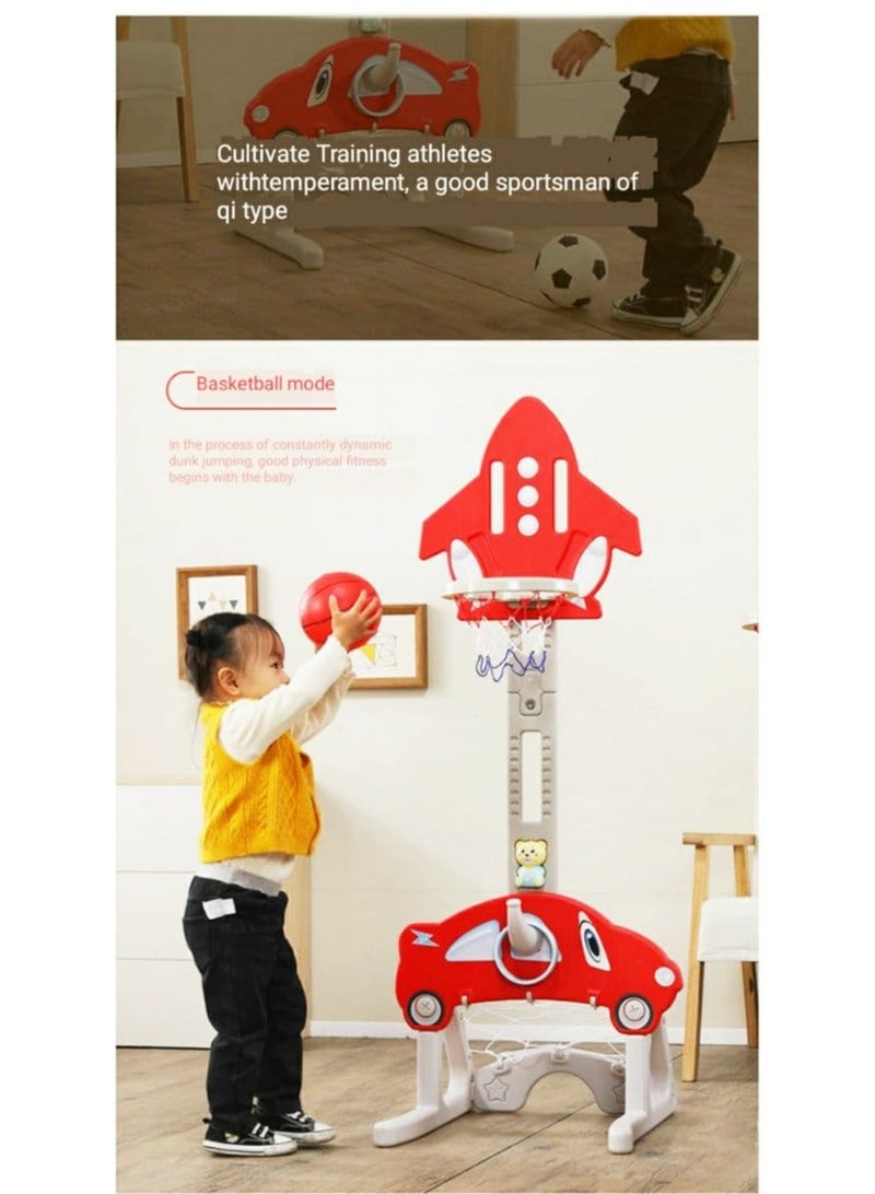 FULL JOY 3*1 Multifunctional Rocket-Shape Basketball Set Combines Basketball Game, Football Game, and Ring Toss Game ,Red  - Image 4
