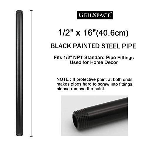 GeilSpace 6 Pack 1/2" × 16" Pre-Cut Black Metal Pipe, Industrial Steel Fits Standard Half Inch Black Threaded Pipes and Fittings - Vintage DIY Industrial Shelving (1/2" × 16") - Image 2