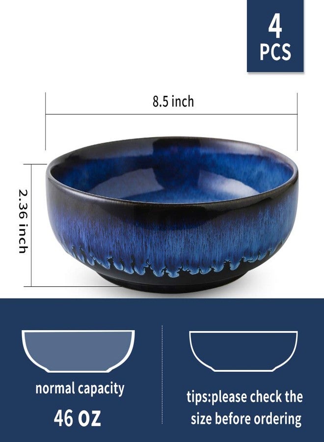 KOOV Ceramic Bowl, 46 OZ Pasta Bowls Set of 4, Large Salad Bowl Set, Dinner Bowls, Stackable Serving Bowls, Reactive Glaze Series (Nebule Blue) - Image 3