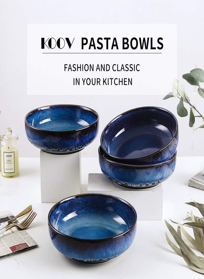KOOV Ceramic Bowl, 46 OZ Pasta Bowls Set of 4, Large Salad Bowl Set, Dinner Bowls, Stackable Serving Bowls, Reactive Glaze Series (Nebule Blue) - Image 2