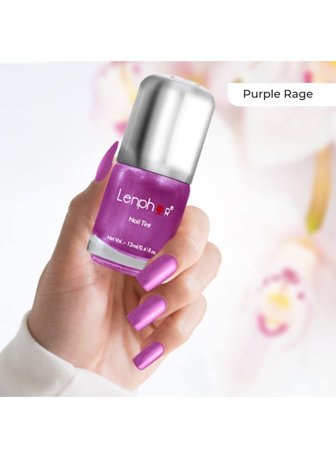 Lenphor Chrome Finish Nail Paint, Metallic Shine Nail Colour, Long Lasting, Fade Resistant, Quick Dry, Metallic Tint Nail Polish, Warm Shade (Purple Rage 12ml) - Image 2