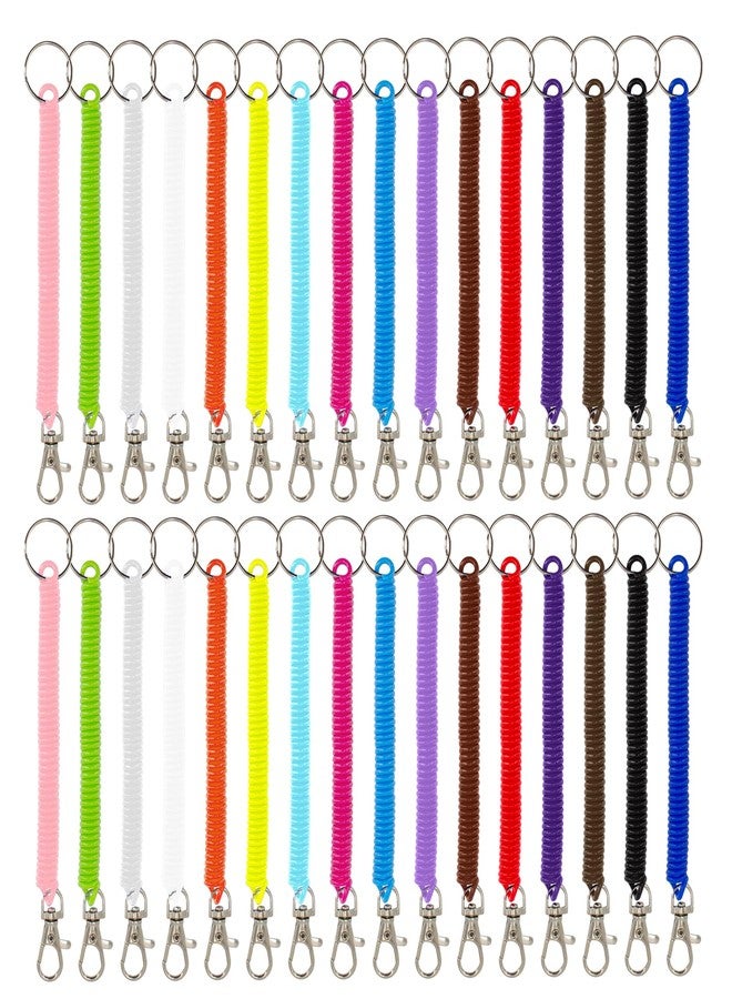 BDS-HOME 32Pcs Retractable Spring Coil Keychain Colorful Spiral Wrist Coil Key Chains Safety Anti-Lost Stretch Cord with Lobster Clasp,16 Colors - Image 1