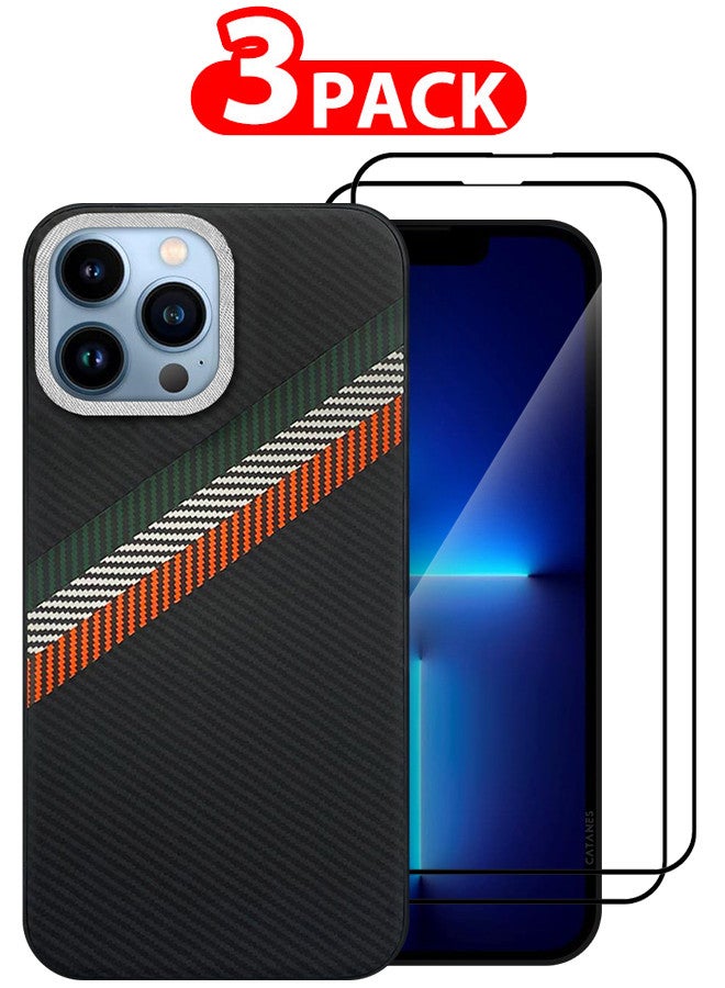 CATANES (for iPhone 13 Pro Max) 3 Pack Case Cover and 2 Screen Protectors Carbon Fiber Pattern Phone Case Slim Shockproof Back Cover - Image 1