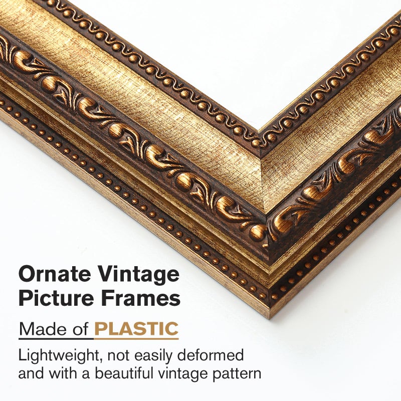 Splinterix 11x14 Gold Picture Frame, Ornate Vintage Picture Frames for Wall or Tabletop Display, 11 x 14 Photo Frame Gold with Real Glass, Display Poster 8x10 with Mat or 11x14 without Mat for Antique DÃ©co - Image 3