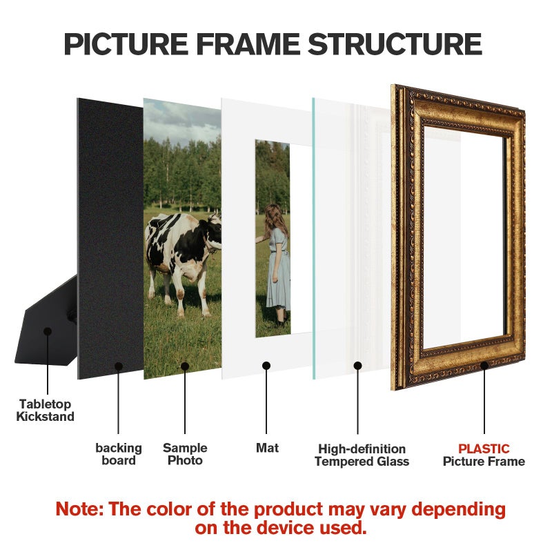 Splinterix 11x14 Gold Picture Frame, Ornate Vintage Picture Frames for Wall or Tabletop Display, 11 x 14 Photo Frame Gold with Real Glass, Display Poster 8x10 with Mat or 11x14 without Mat for Antique DÃ©co - Image 5