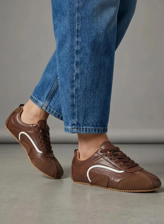 Styli Brown Retro Lace Up Sneakers