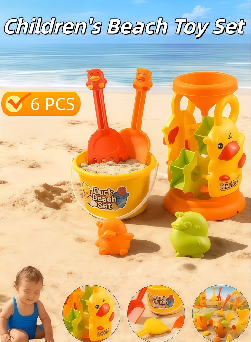 إيزي سو ألعاب الشاطئ ، مجموعة لعبة شاطئ الأطفال ， سيارة شاطئية ، مجرفة رمل ، مناسبة للأطفال ، الأطفال الصغار ، الأولاد والبنات ، مناسبة للعب في الهواء الطلق ، وساعة الرموز الزائدة + دلو 6 قطع - Image 1