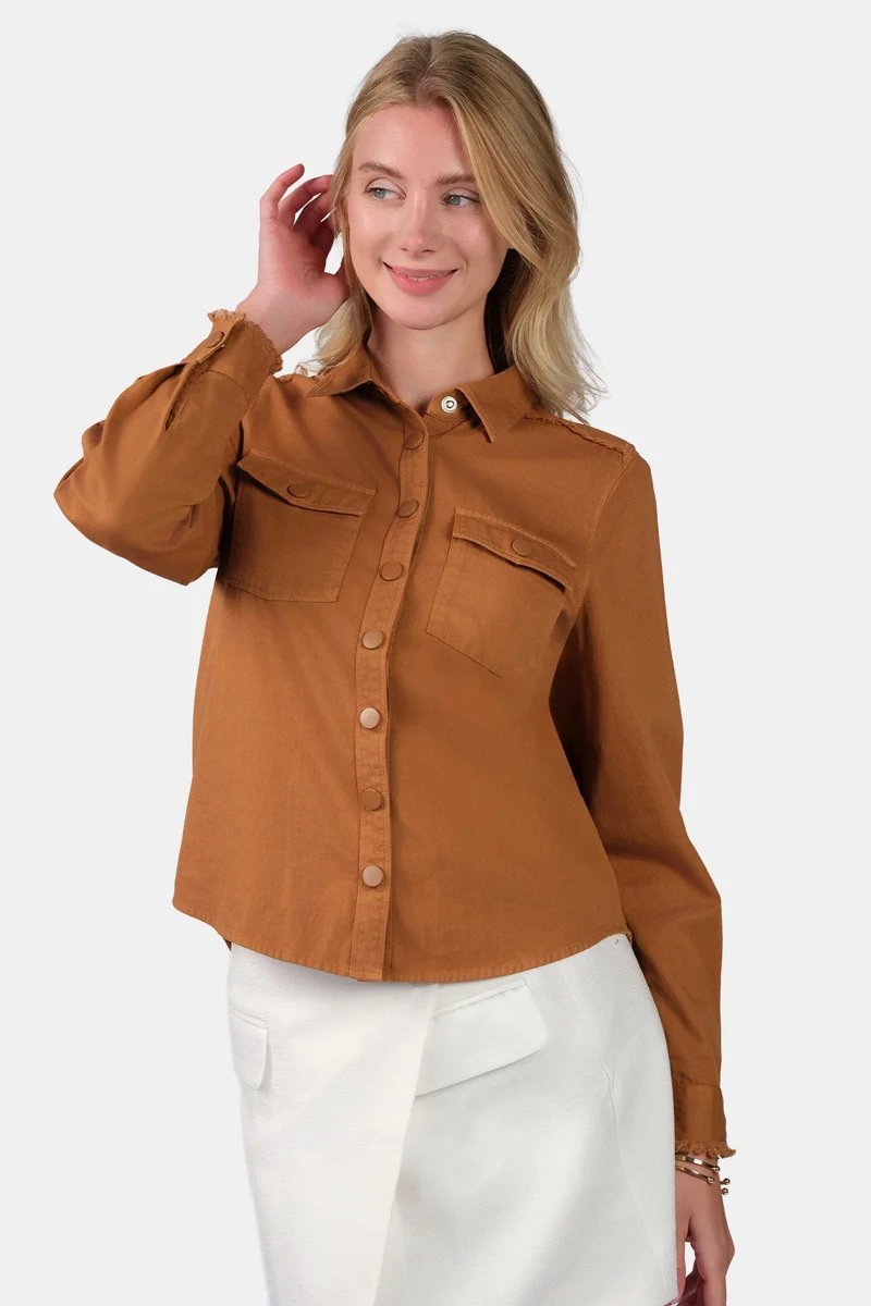 Virgio Solid Cotton Flap Pocket Shirt for Women