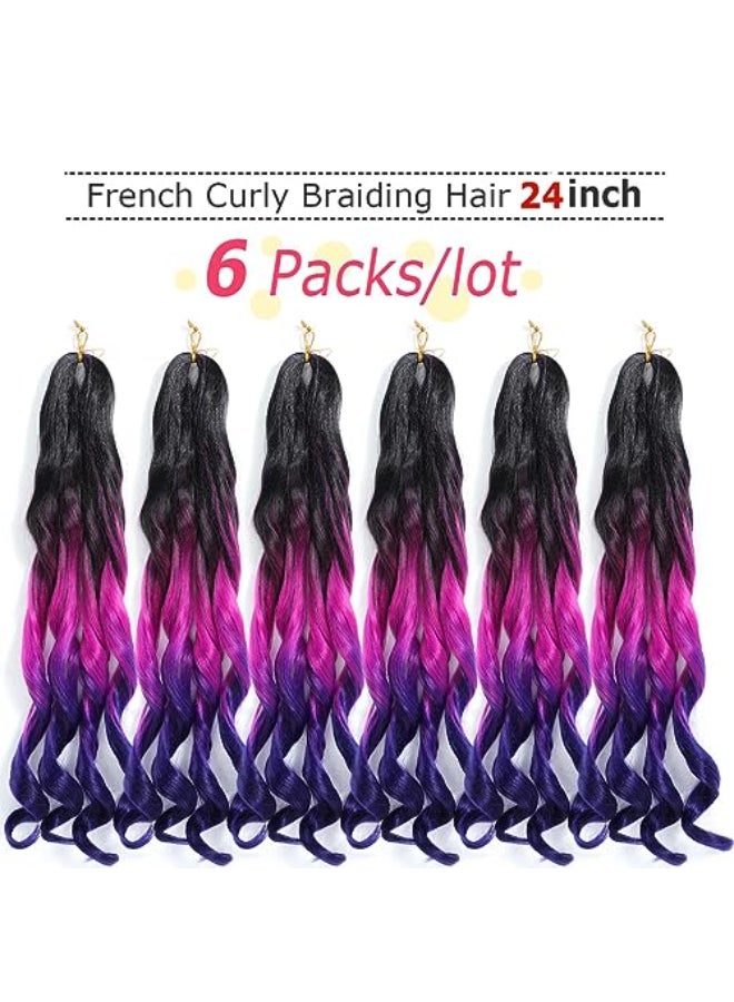 WIPPORYA French Curly Braiding Hair 24 Inch 6 Packs Black Loose Wave Bouncy Crochet Hair Pre Stretched 100gpack Yaki Curly Braiding Hair for Black Women Hair Extensions 1Bpurpledark blue - Image 3