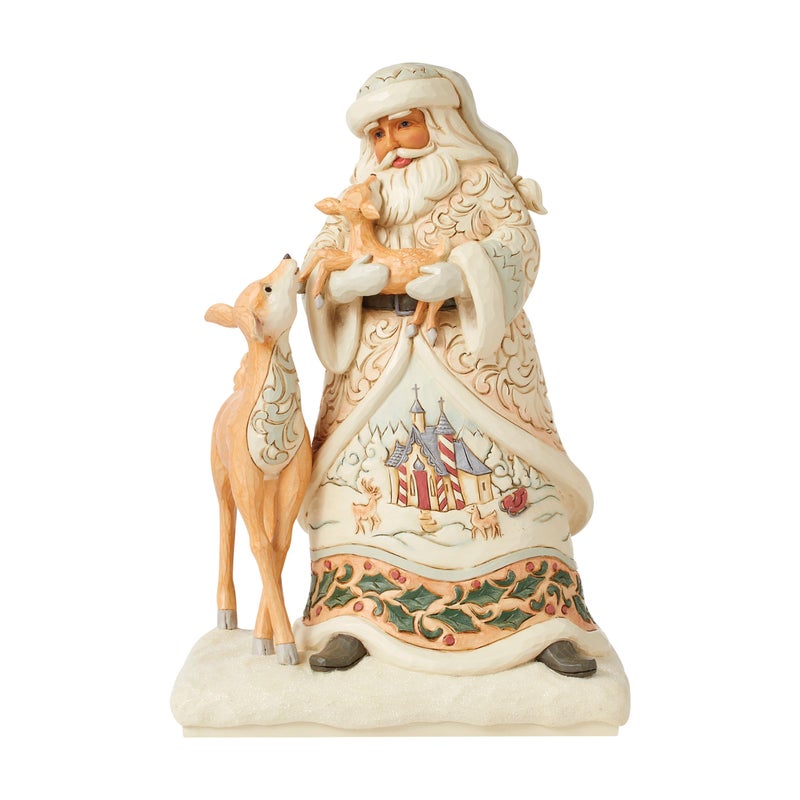 Enesco Jim Shore Heartwood Creek White Woodland Santa Holding a Fawn Figurine Stone Resin Hand Painted Crafted Collectible Santa Figurines Christmas Home Decor Statue 1063 Inch - Image 2