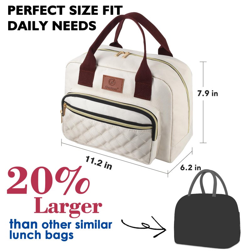 Genteen Lunch box for Women, Insulated Tote LunchBox for Adult Men Reusable Lunch Box with Front Pocket for Work, Picnic or Travel-15 Cans/14 Liters- white - Image 3