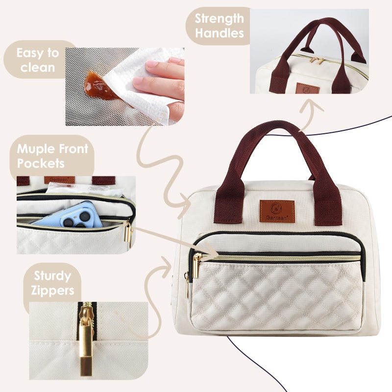 Genteen Lunch box for Women, Insulated Tote LunchBox for Adult Men Reusable Lunch Box with Front Pocket for Work, Picnic or Travel-15 Cans/14 Liters- white - Image 5