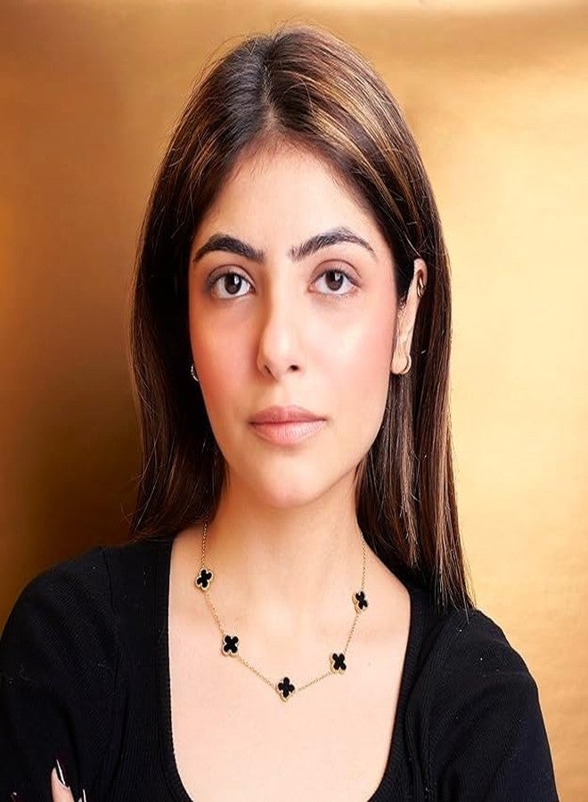 STYOLLO Black Clover Necklace for Women & Girls | Gold Plated Anti-Tarnish Pendant Chain | Stylish Jewelry Gift | Lucky Charm Fashion Accessory for Office & Festive Look | Women's Jewellery-(Black) - Image 3