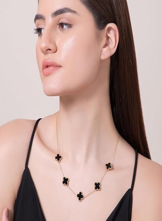 STYOLLO Black Clover Necklace for Women & Girls | Gold Plated Anti-Tarnish Pendant Chain | Stylish Jewelry Gift | Lucky Charm Fashion Accessory for Office & Festive Look | Women's Jewellery-(Black) - Image 2