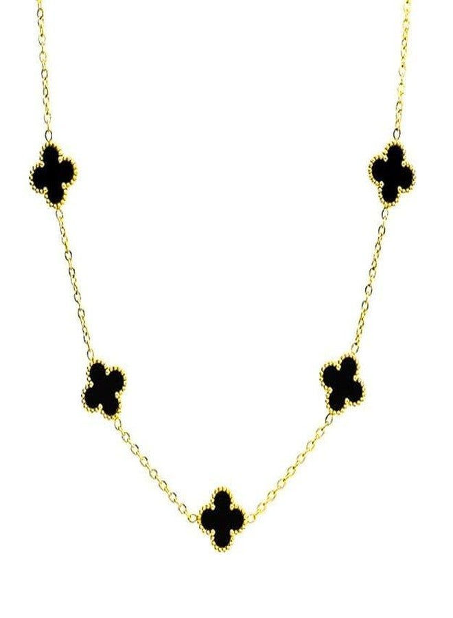 STYOLLO Black Clover Necklace for Women & Girls | Gold Plated Anti-Tarnish Pendant Chain | Stylish Jewelry Gift | Lucky Charm Fashion Accessory for Office & Festive Look | Women's Jewellery-(Black) - Image 1