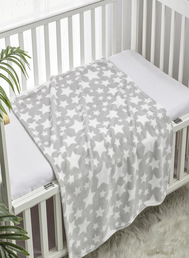 CREVENT 30"X40" Cozy Soft Warm Fleece Baby Blanket for Girls Boys, Newborn Essentials for Infant, Baby Shower Receiving Gift - Star Grey 75X100cm + Hugging Bunny - Image 4