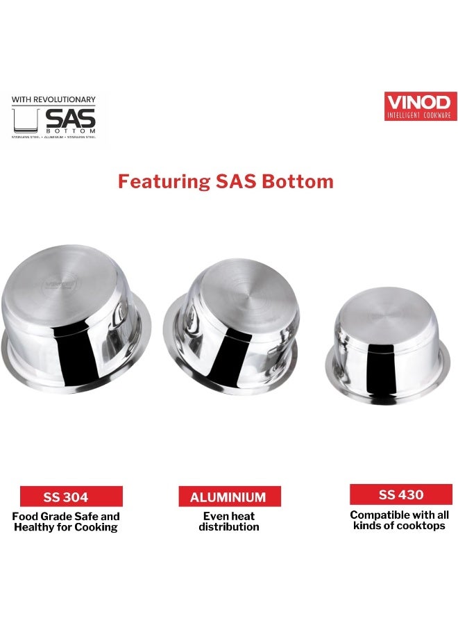 Vinod Sandwich Bottom Stainless Steel Tope Set of 5, Without lid, 0.8, 1, 1.4, 1.8 and 2.2 litres - Image 5
