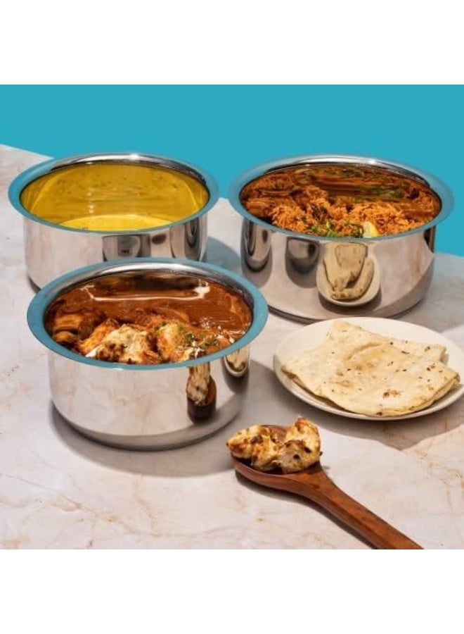 Vinod Sandwich Bottom Stainless Steel Tope Set of 5, Without lid, 0.8, 1, 1.4, 1.8 and 2.2 litres - Image 2