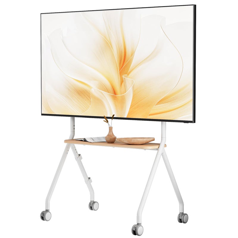 ECOTINY Easel Rolling TV Stand for 49-80 Inch TV Screen up to 110 LBS, Portable TV Stand with Wheels, Rolling TV Cart for Business, Office, School, Home, White - Image 1