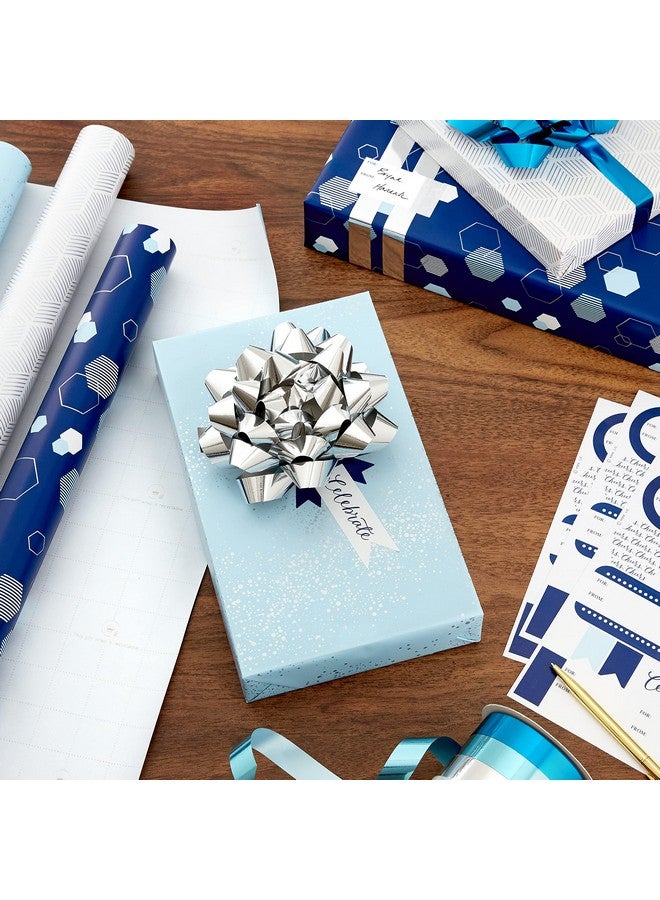 Hallmark Blue And Silver Wrapping Paper Set (3 Rolls 90 Sq. Ft. Ttl 10 Bows Ribbon Gift Tag Stickers) For Birthdays Hanukkah Father'S Day Graduations Weddings - Image 2