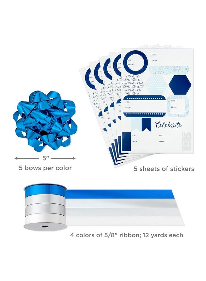 Hallmark Blue And Silver Wrapping Paper Set (3 Rolls 90 Sq. Ft. Ttl 10 Bows Ribbon Gift Tag Stickers) For Birthdays Hanukkah Father'S Day Graduations Weddings - Image 4