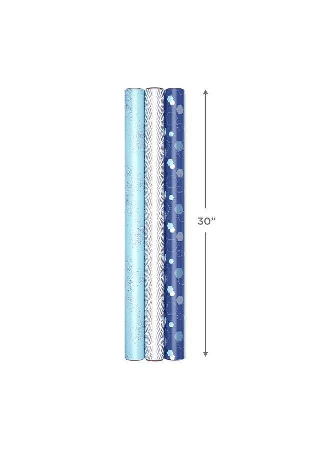 Hallmark Blue And Silver Wrapping Paper Set (3 Rolls 90 Sq. Ft. Ttl 10 Bows Ribbon Gift Tag Stickers) For Birthdays Hanukkah Father'S Day Graduations Weddings - Image 3