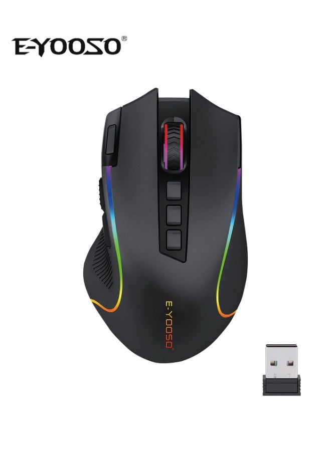 E-YOOSO X-11 Tri-Modes Gaming Mouse,Wireless/Bluetooth/Wired Rechargeable RGB Gamer Mouse, 8000 DPI Optical Sensor, RGB Backlit, MMO 9 Programmable Buttons, with Macro Recording, for Mac Windows Computer Gamer, Black - Image 1