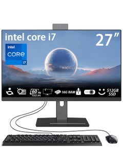 HILUKE 27” IPS FHD All-in-One PC: Intel Core i7-7700, 16GB DDR4, 512G SSD, WiFi, Retractable Webcam Adjustable Stand, Keyboard & Mouse, Windows 11 Home  - Image 1