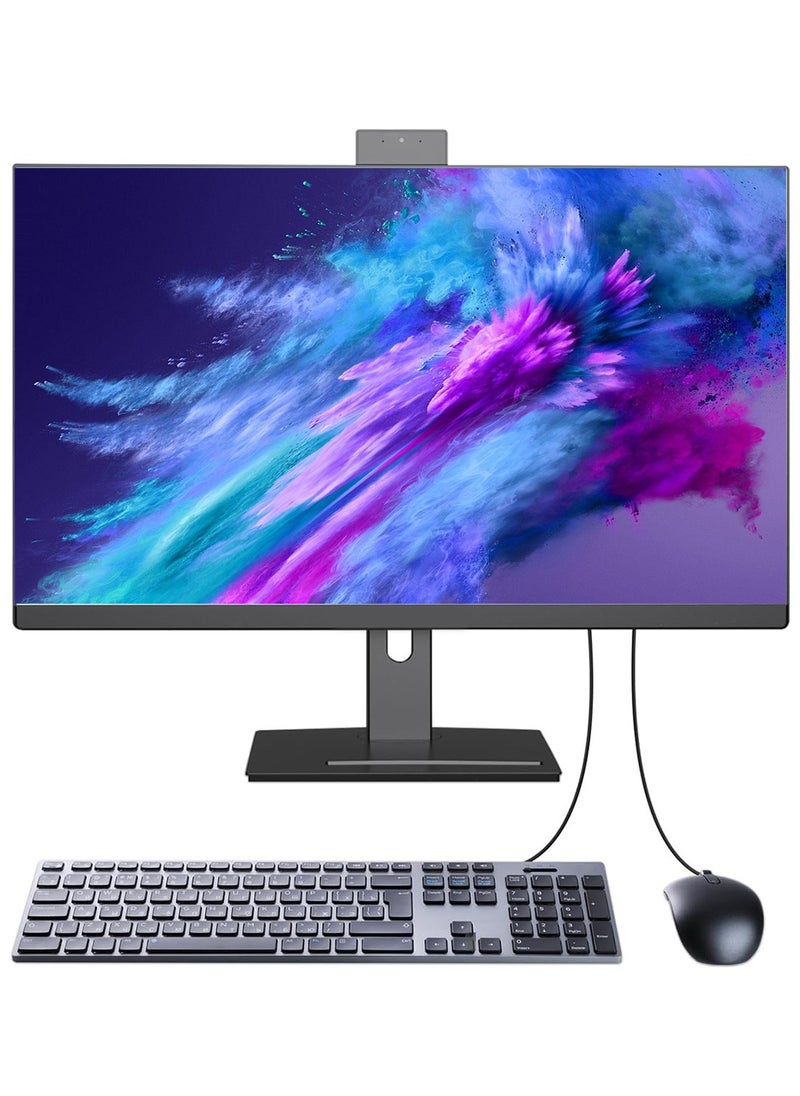 HILUKE - 27” IPS FHD All-in-One PC: Intel Core i7-7700, 16GB DDR4, 512G SSD, WiFi, Retractable Webcam Adjustable Stand, Keyboard & Mouse, Windows 11 Home - Image 1