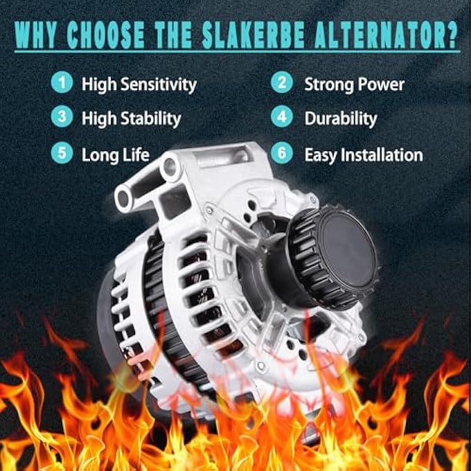 Slakerbe Alternator 0121715009 0125811051, Electrical New Alternator Compatible with Volvo XC60 2010-2015 XC90 2007-2014 S60 2011-2016 S80 07-15 V60 15-16 V70 08-10 L5 2.5L L6 3.0L 3.2L 12V 180Amp - Image 3