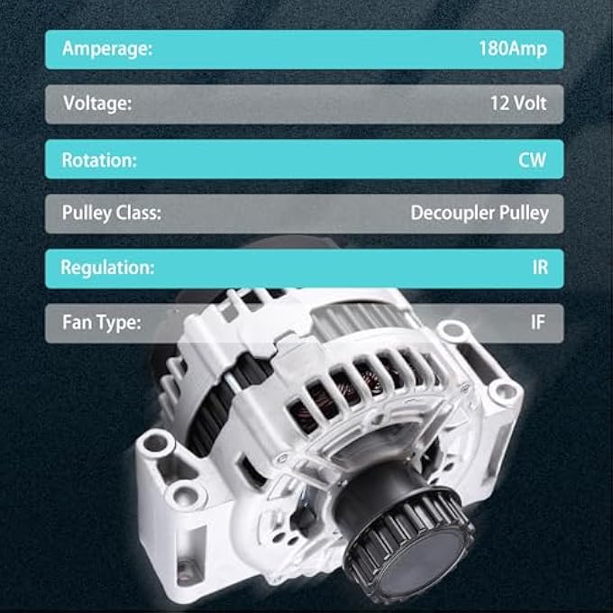 Slakerbe Alternator 0121715009 0125811051, Electrical New Alternator Compatible with Volvo XC60 2010-2015 XC90 2007-2014 S60 2011-2016 S80 07-15 V60 15-16 V70 08-10 L5 2.5L L6 3.0L 3.2L 12V 180Amp - Image 2