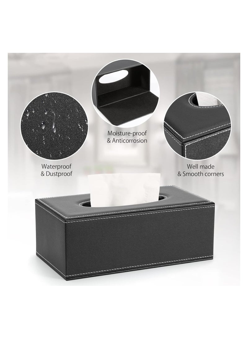 KASTWAVE غطاء صندوق المناديل، غطاء صندوق مناديل جلد اصطناعي - حامل مستطيل أنيق للديكور في المنزل، المكتب، والسيارة - أبعاد 9.84"X5.23"X3.77" - علبة مناديل أنيقة وعملية (أسود) - Image 5