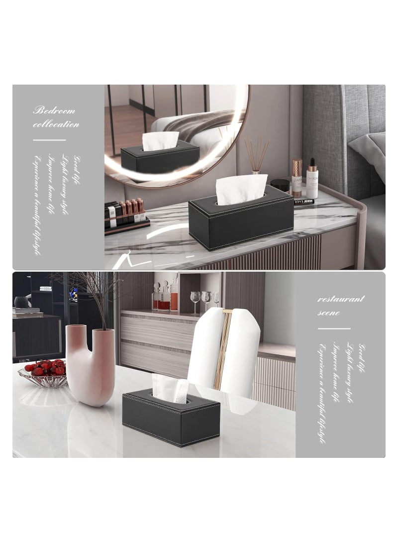 KASTWAVE غطاء صندوق المناديل، غطاء صندوق مناديل جلد اصطناعي - حامل مستطيل أنيق للديكور في المنزل، المكتب، والسيارة - أبعاد 9.84"X5.23"X3.77" - علبة مناديل أنيقة وعملية (أسود) - Image 4