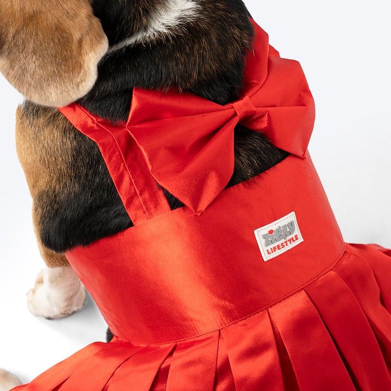 ZIGLY Sassy Scarlet Frock Dog Dress - Medium | Soft Polyester Cotton | Stylish Pet Outfit with Bow & Velcro Closure for Special Occasions (Red, XL) - Image 5