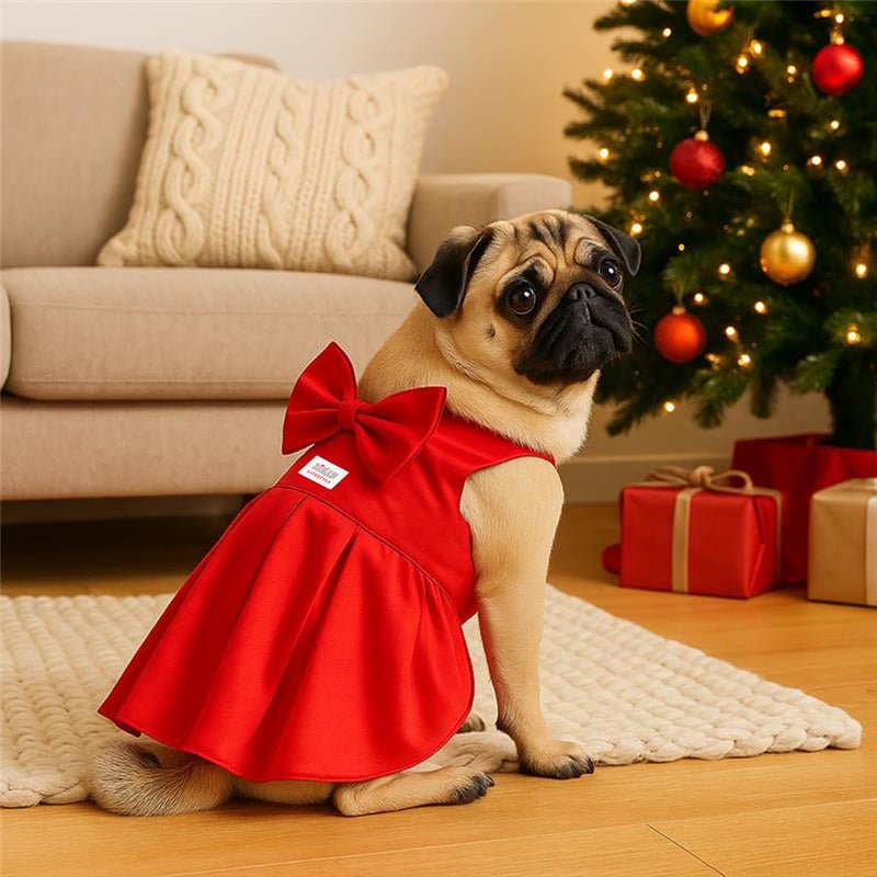 ZIGLY Sassy Scarlet Frock Dog Dress - Medium | Soft Polyester Cotton | Stylish Pet Outfit with Bow & Velcro Closure for Special Occasions (Red, XL) - Image 2