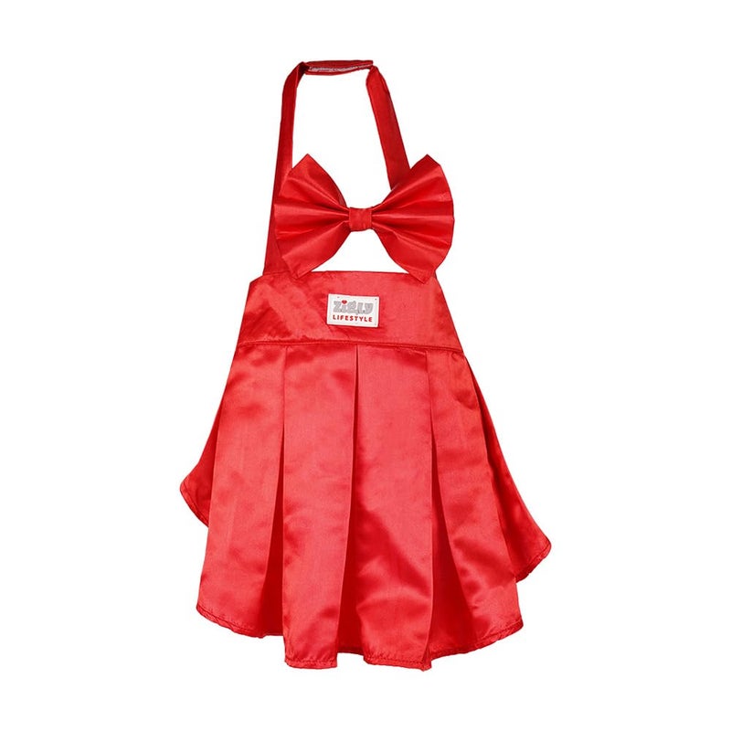 ZIGLY Sassy Scarlet Frock Dog Dress - Medium | Soft Polyester Cotton | Stylish Pet Outfit with Bow & Velcro Closure for Special Occasions (Red, XL) - Image 3