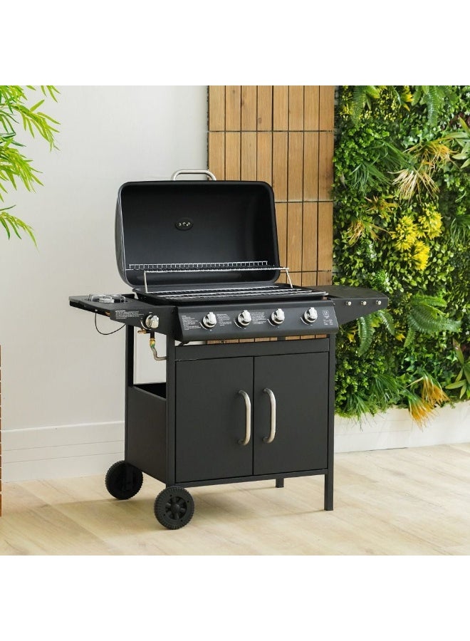 DANUBE HOME شواية غاز إنفيرنو كونفنتيون سيريس 4 شعلات شواية باربكيو غاز قابلة للتحريك شواية باربكيو محمولة بأسلوب عربة لشواية غاز للحديقة والفناء والنزهات والتخييم - Image 3