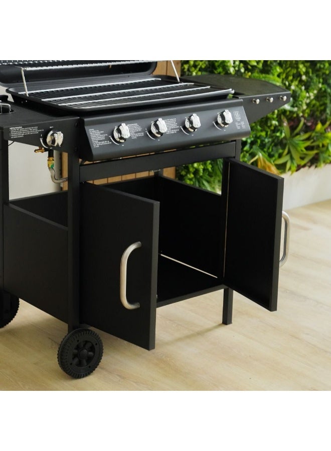 DANUBE HOME شواية غاز إنفيرنو كونفنتيون سيريس 4 شعلات شواية باربكيو غاز قابلة للتحريك شواية باربكيو محمولة بأسلوب عربة لشواية غاز للحديقة والفناء والنزهات والتخييم - Image 1