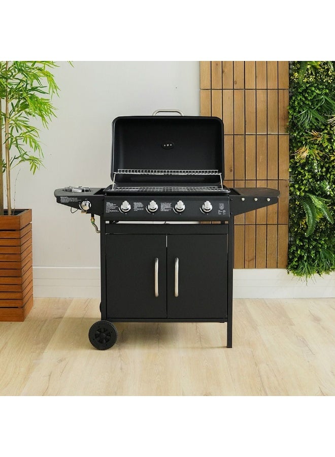 DANUBE HOME شواية غاز إنفيرنو كونفنتيون سيريس 4 شعلات شواية باربكيو غاز قابلة للتحريك شواية باربكيو محمولة بأسلوب عربة لشواية غاز للحديقة والفناء والنزهات والتخييم - Image 5