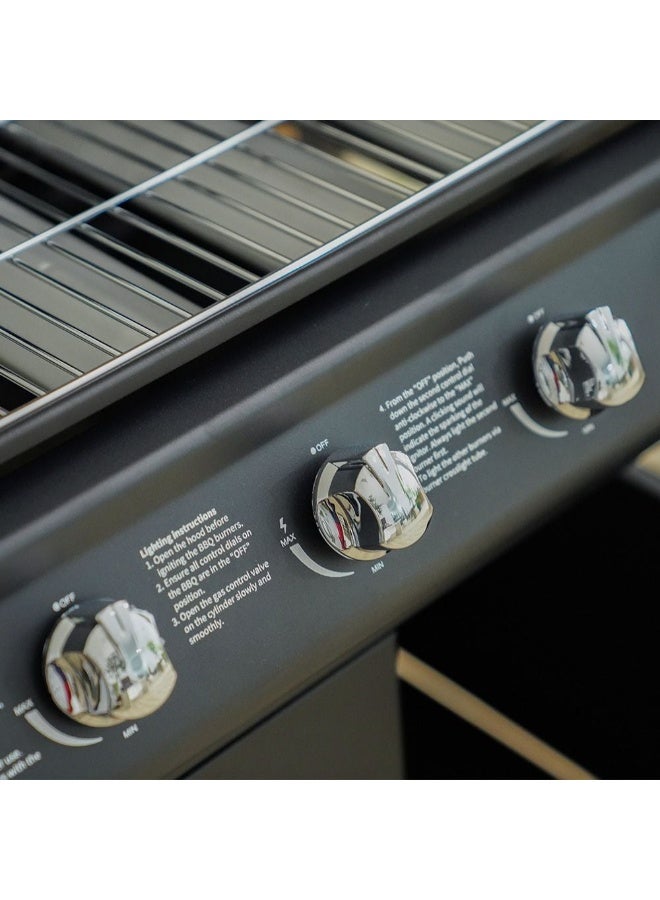 DANUBE HOME شواية غاز إنفيرنو كونفنتيون سيريس 4 شعلات شواية باربكيو غاز قابلة للتحريك شواية باربكيو محمولة بأسلوب عربة لشواية غاز للحديقة والفناء والنزهات والتخييم - Image 2