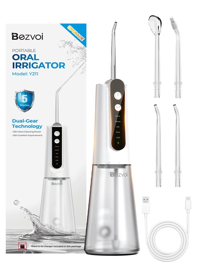 بزفوي خيط مائي محمول لتنظيف الأسنان: لطيف على اللثة الحساسة، بتقنية محرك ثنائي السرعة، جهاز irrigador dental بخمسة أوضاع للتقويم والعلاج التقويمي، مقاوم للماء بمعيار IPX7، لاسلكي ومناسب للسفر، باللون الأسود. - Image 1