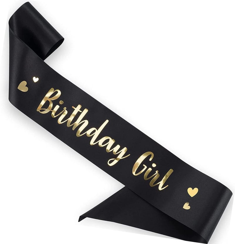 Propsicle Black Golden Foil Happy Birthday Girl Sash - Black Theme Party Decoration for Women, Girls, Mom, 16th Bday - Pack of 1 - Image 1