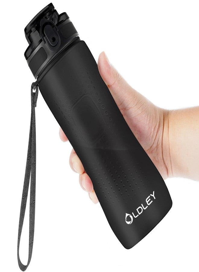 OLDLEY 25 oz Water Bottle, Motivational Water Bottle with Time Marker, Sports Water Bottle With Strap, Leakproof & BPA Free Large Water Bottles for School, Gym, Travel, Outdoor, Tritan,Black - Image 1