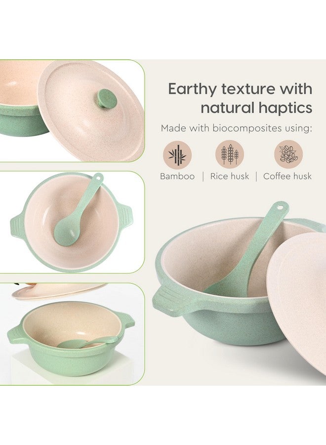 Eha Earth Friendly Serving Bowls with Lid | Microwave Safe | Made with Rice Husk and Bamboo Fibers | 2500 ml Each | Set of 2 | Innocent-Celeste - Image 5