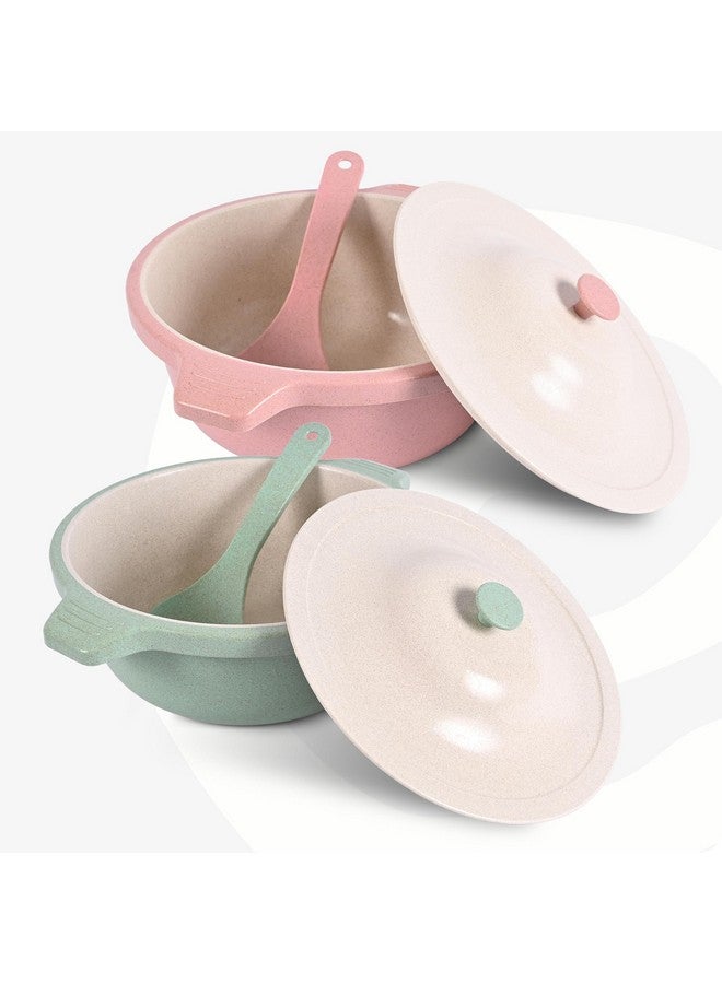 Eha Earth Friendly Serving Bowls with Lid | Microwave Safe | Made with Rice Husk and Bamboo Fibers | 2500 ml Each | Set of 2 | Innocent-Celeste - Image 1