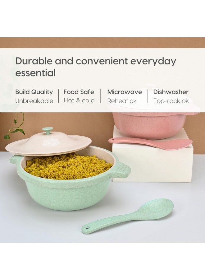 Eha Earth Friendly Serving Bowls with Lid | Microwave Safe | Made with Rice Husk and Bamboo Fibers | 2500 ml Each | Set of 2 | Innocent-Celeste - Image 4