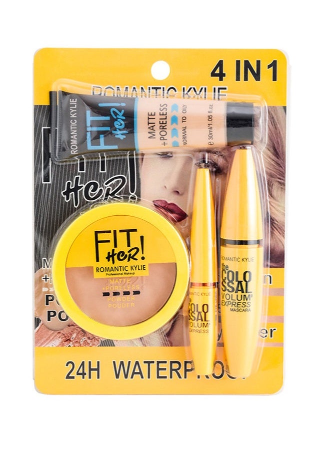 4-In-1 All In One Makeup Set, Matte Foundation Contour Powder Volumizing Mascara Precision Eyeliner, Long Lasting Natural Finish Multi Look Cosmetic Kit For Women - Image 3