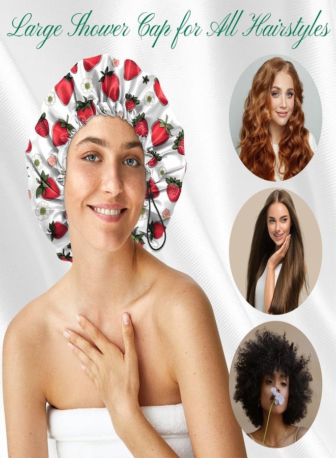 BHAHB 2 PCS Shower Cap Waterproof Double Layer Elastic Adjustable Reusable Hair Bath Caps for Girls Women Cute Aesthetic-Pink - Image 4
