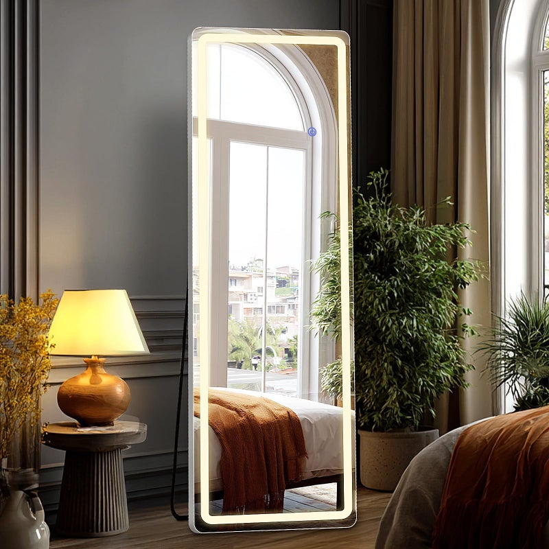 DUMOS LED Mirror Full Length with Stand, 16"Ã—60" Full Body Wall Mirror with LED Lights 3 Color Lighting, Hanging or Leaning, Floor Standing, Modern Simple Home Wall Decor - Image 1