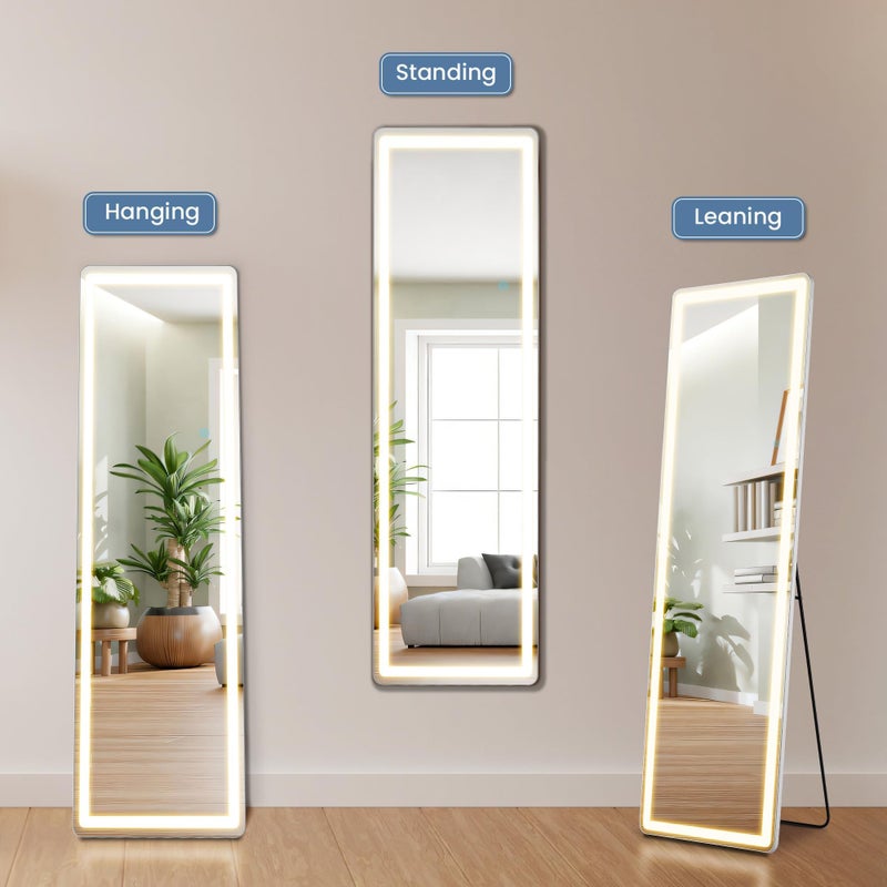 DUMOS LED Mirror Full Length with Stand, 16"Ã—60" Full Body Wall Mirror with LED Lights 3 Color Lighting, Hanging or Leaning, Floor Standing, Modern Simple Home Wall Decor - Image 4